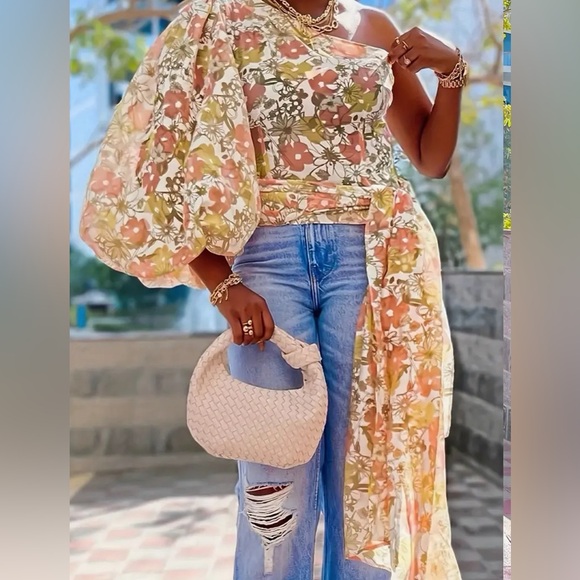 Passion of Essence Tops - Boho Plus Size Elegant Asymmetrical Neck Blouse - Floral Print